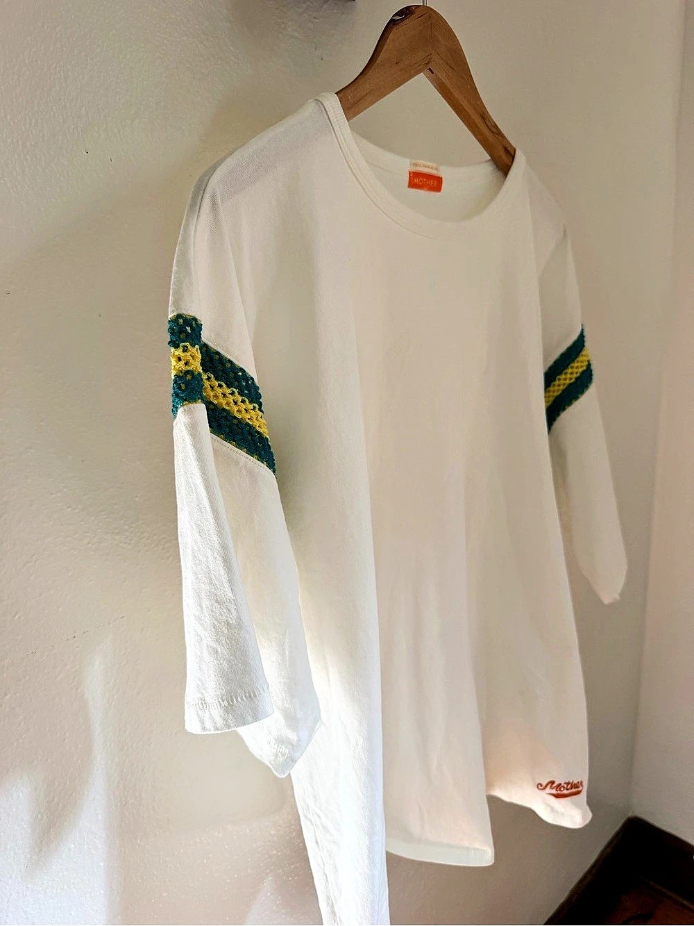 MOTHER Long Sleeve Tee White & Green Size XL
